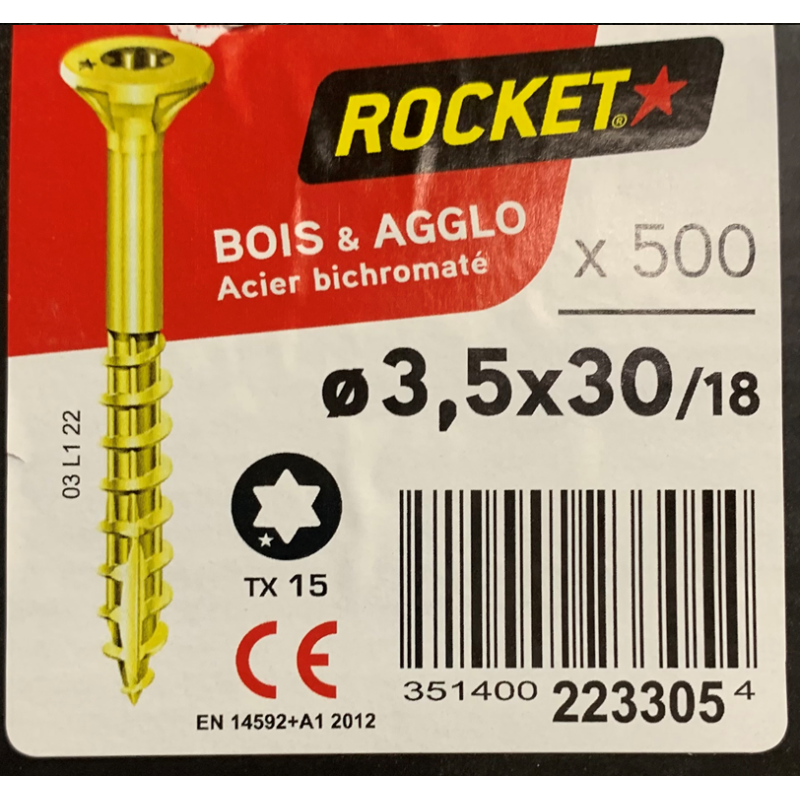 Vis bois rocket étoile 3.5x30 boite/500u