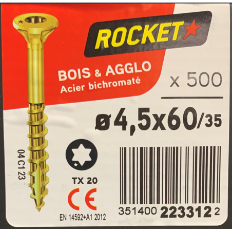 Vis bois rocket étoile 4.5x60 boite/500u