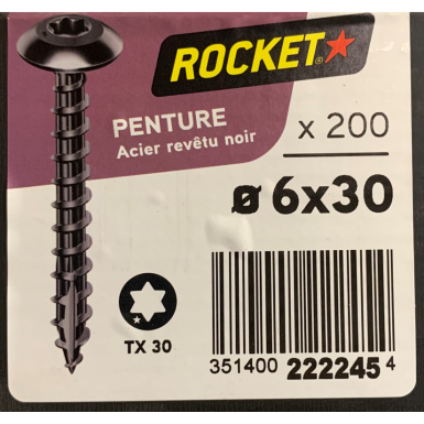 Vis bois penture noir rocket étoile 6x30...