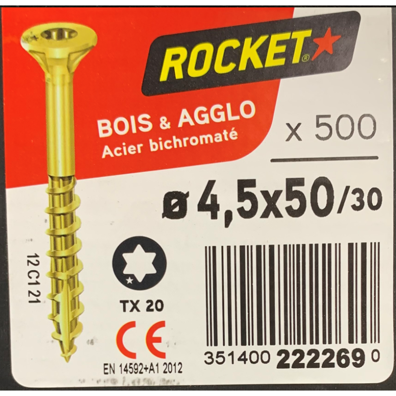 Vis bois rocket étoile 4.5x50 boite/500u