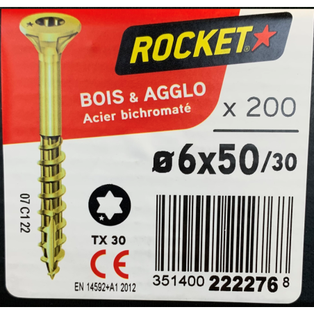 Vis bois rocket étoile 6x50 boite/200u