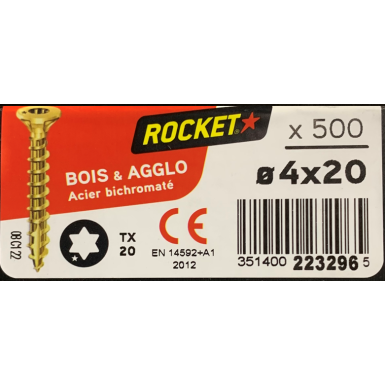 Vis bois rocket étoile 4x20 boite/500u