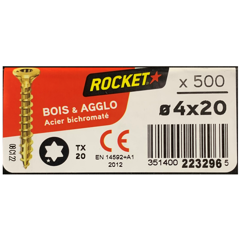 Vis bois rocket étoile 4x20 boite/500u