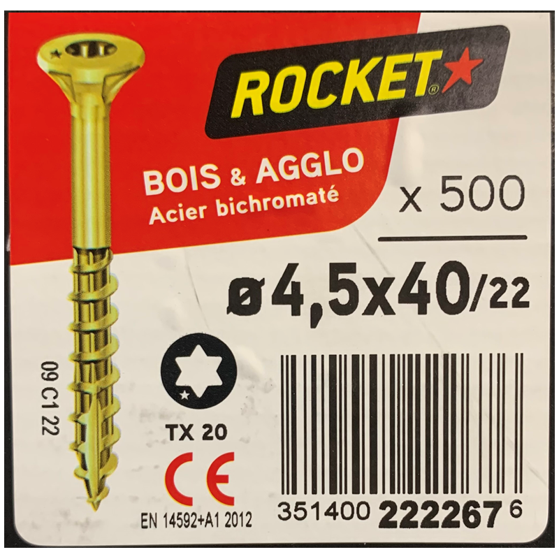 Vis bois rocket étoile 4.5x40 boite/500u