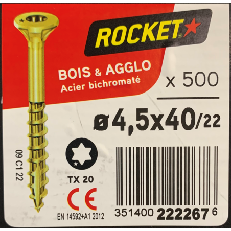 Vis bois rocket étoile 4.5x40 boite/500u