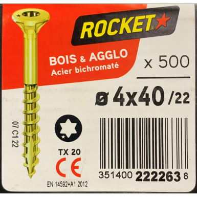 Vis bois rocket étoile 4x40 boite/500u