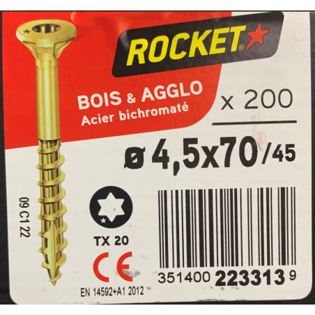 Vis bois rocket étoile 4.5x70 boite/200u