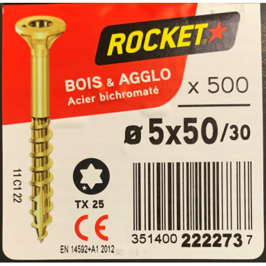 Vis bois rocket étoile 5x50 boite/500u