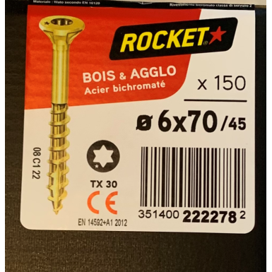 Vis bois rocket étoile 6x70 boite/150u