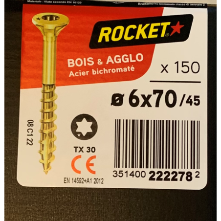 Vis bois rocket étoile 6x70 boite/150u