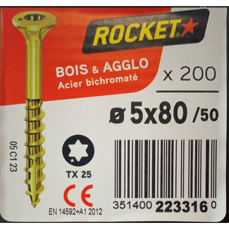 Vis bois rocket étoile 5x80 boite/200u