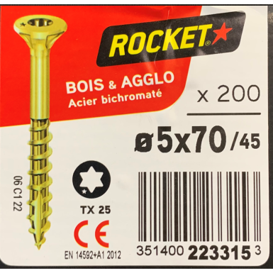 Vis bois rocket étoile 5x70 boite/200u