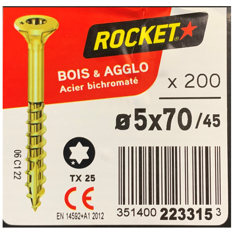 Vis bois rocket étoile 5x70 boite/200u