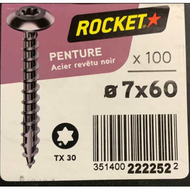 Vis bois penture noir rocket étoile 7x60...