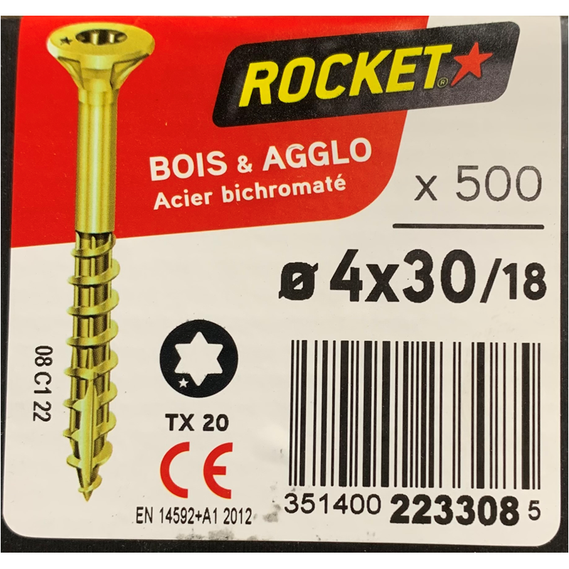 Vis bois rocket étoile 4x30 boite/500u