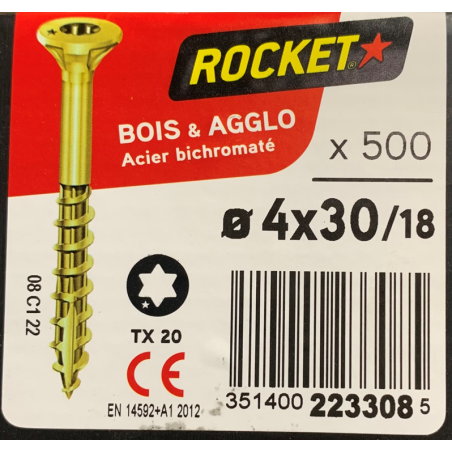 Vis bois rocket étoile 4x30 boite/500u