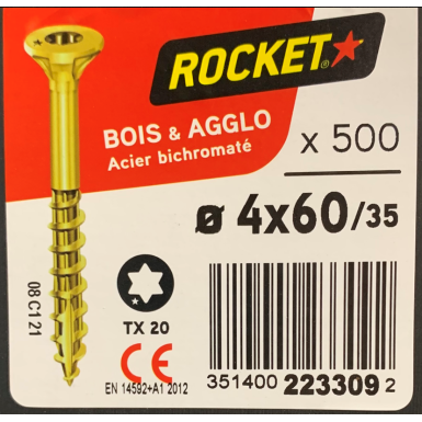 Vis bois rocket étoile 4x60 boite/500u