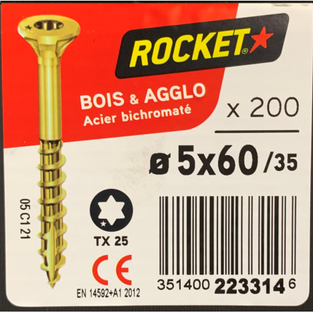 Vis bois rocket étoile 5x60 boite/200u