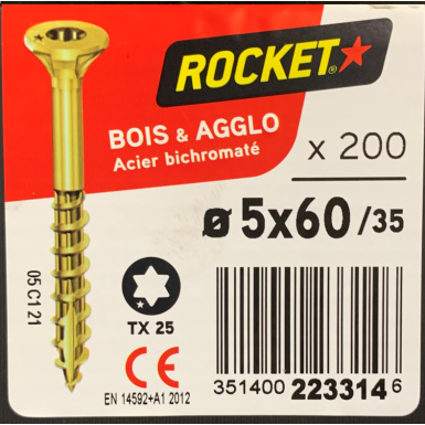 Vis bois rocket étoile 5x60 boite/200u