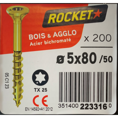 Vis bois rocket étoile 5x80 boite/200u