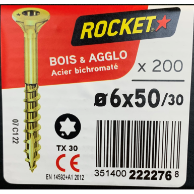 Vis bois rocket étoile 6x50 boite/200u